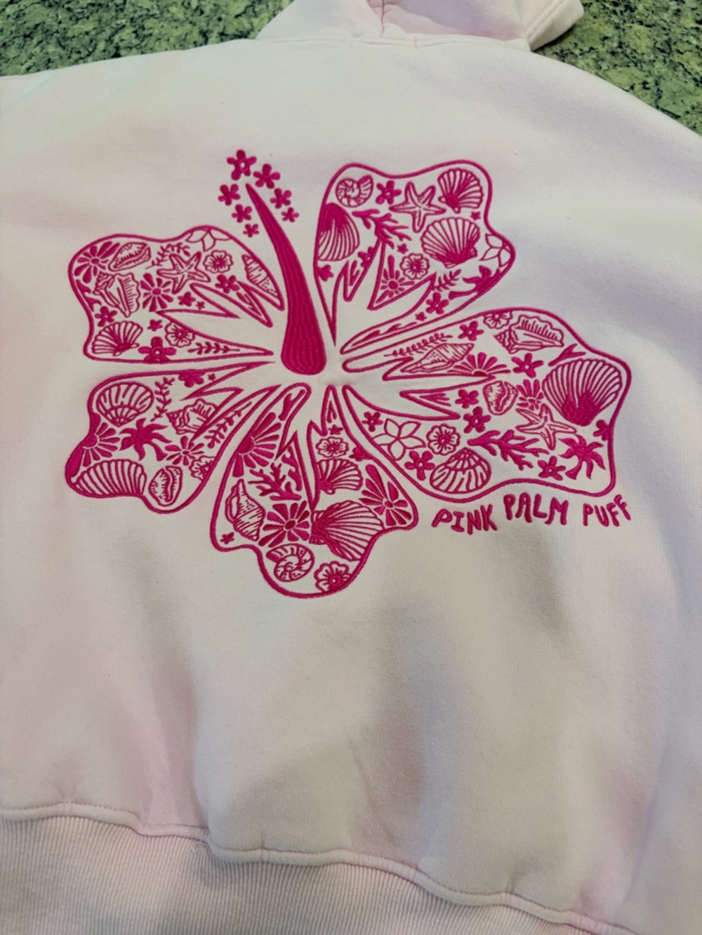 Pink Palm Puff Girls' Light Pink Hoodie with Hot Pink Floral Hibiscus